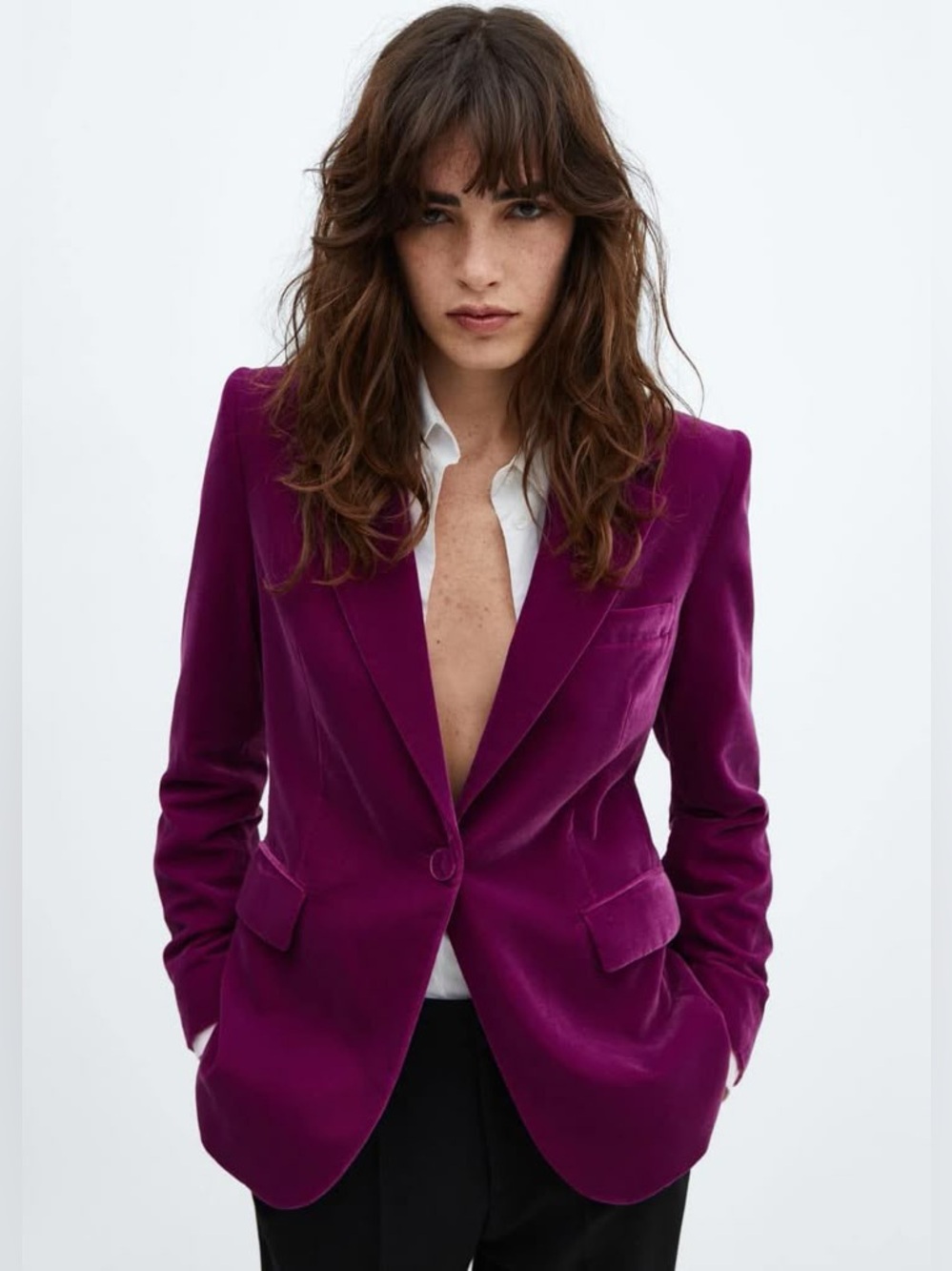 Mango fuchsia-purple Structured velvet blazer size XS